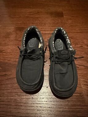 Hey Dude Black Canvas Slip-On Shoes with Patterned Lining